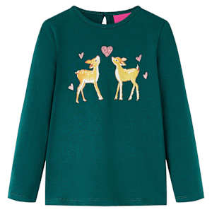 Otroška majica z dolgimi rokavi temno zelena 116