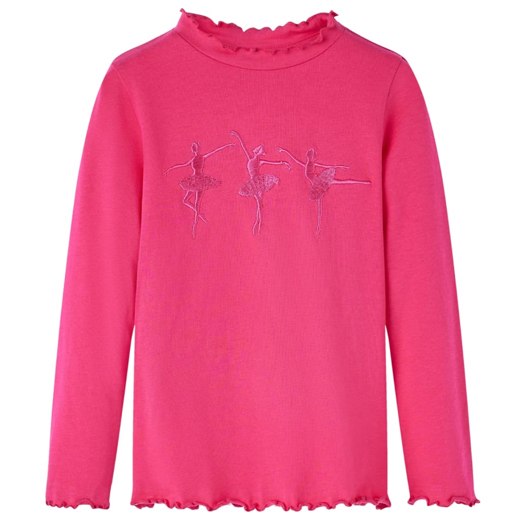 Tricou pentru copii cu mâneci lungi, design balerine, roz aprins, 116
