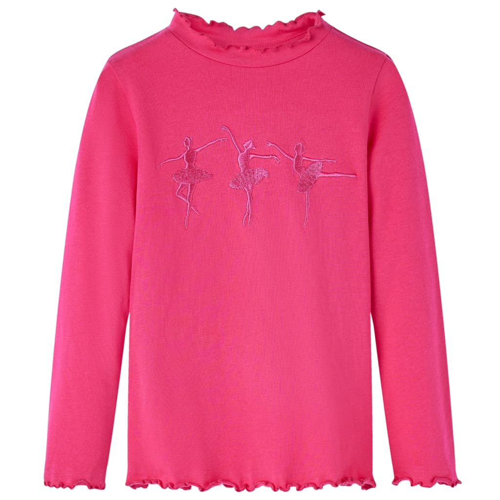 Tricou pentru copii cu mâneci lungi, design balerine, roz aprins, 140