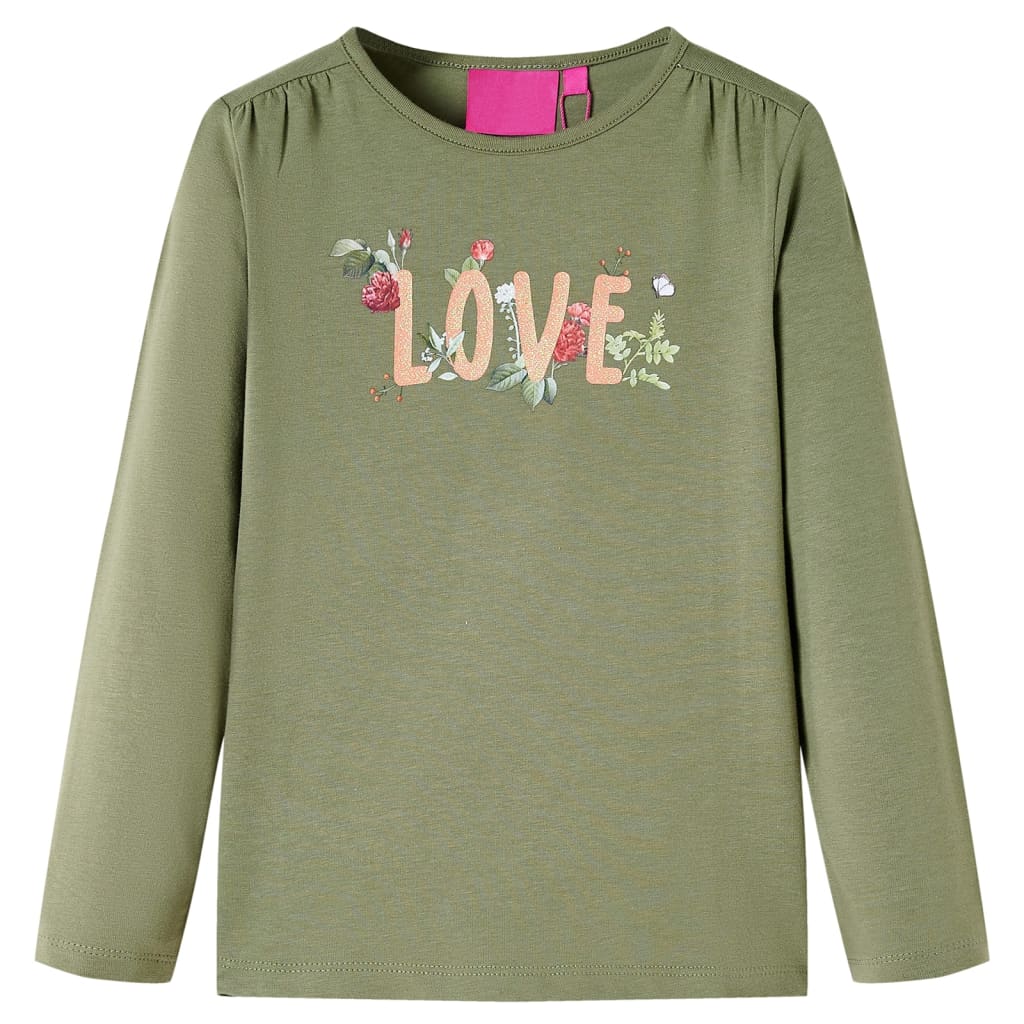 Tricou pentru copii cu mâneci lungi, imprimeu Love, kaki, 104