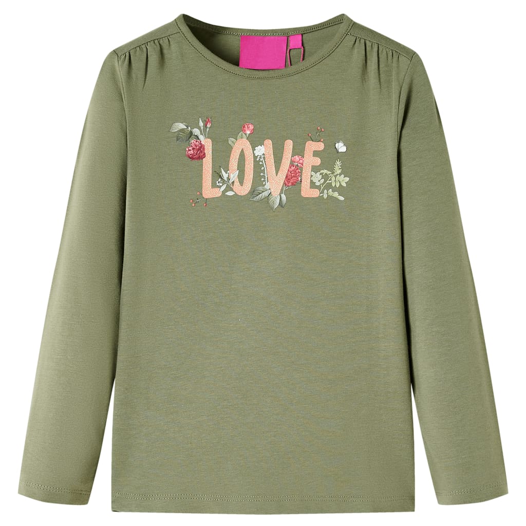 Tricou pentru copii cu mâneci lungi, imprimeu Love, kaki, 116