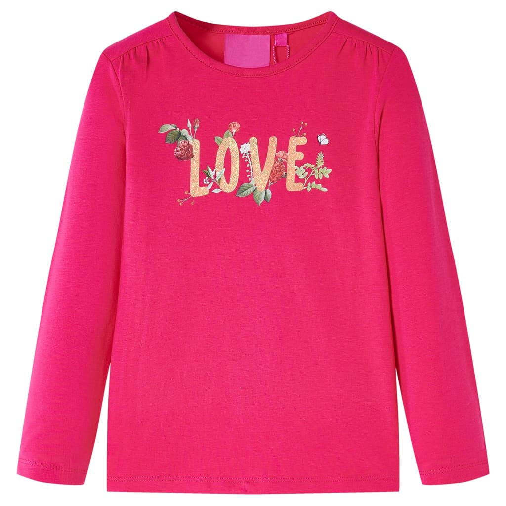 Tricou pentru copii cu mâneci lungi imprimeu Love, roz aprins, 116