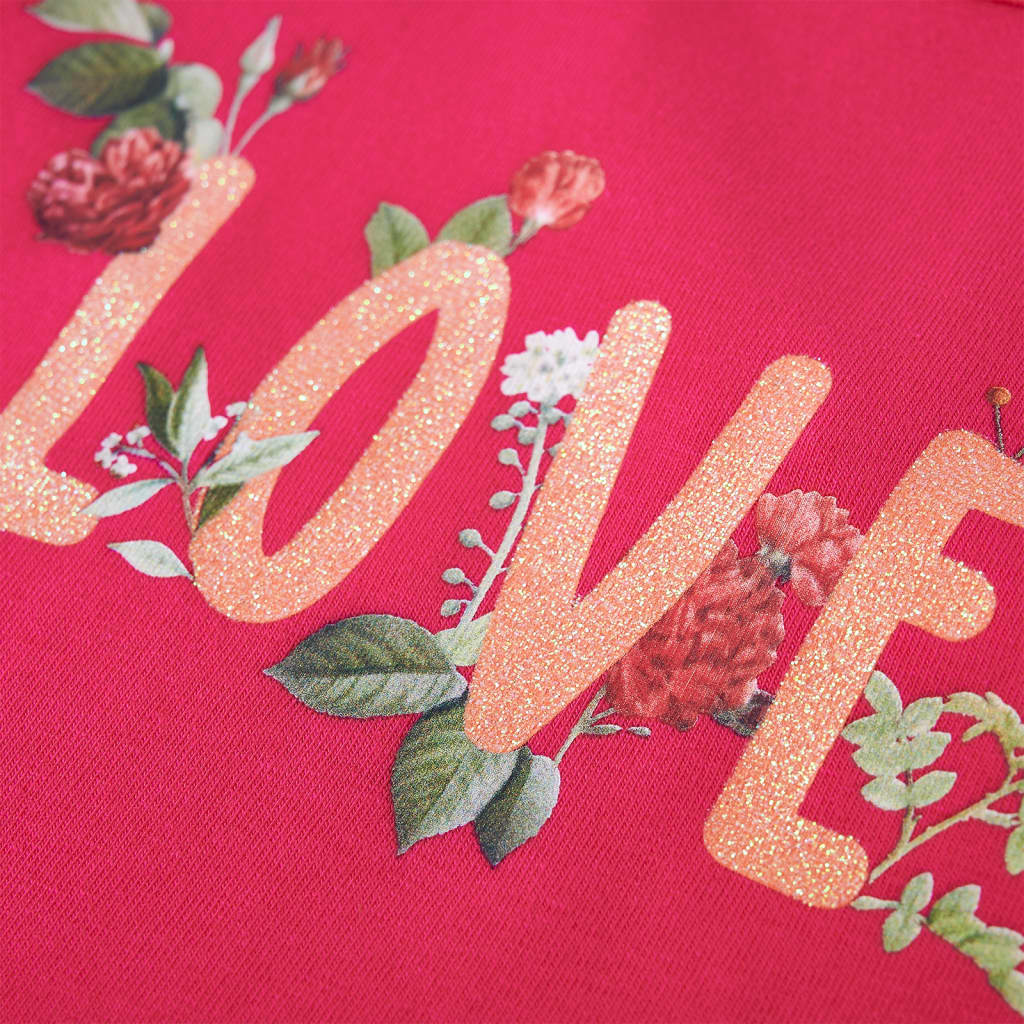 Koszulka dziecięca z długimi rękawami, napis Love, jaskrawy róż, 116