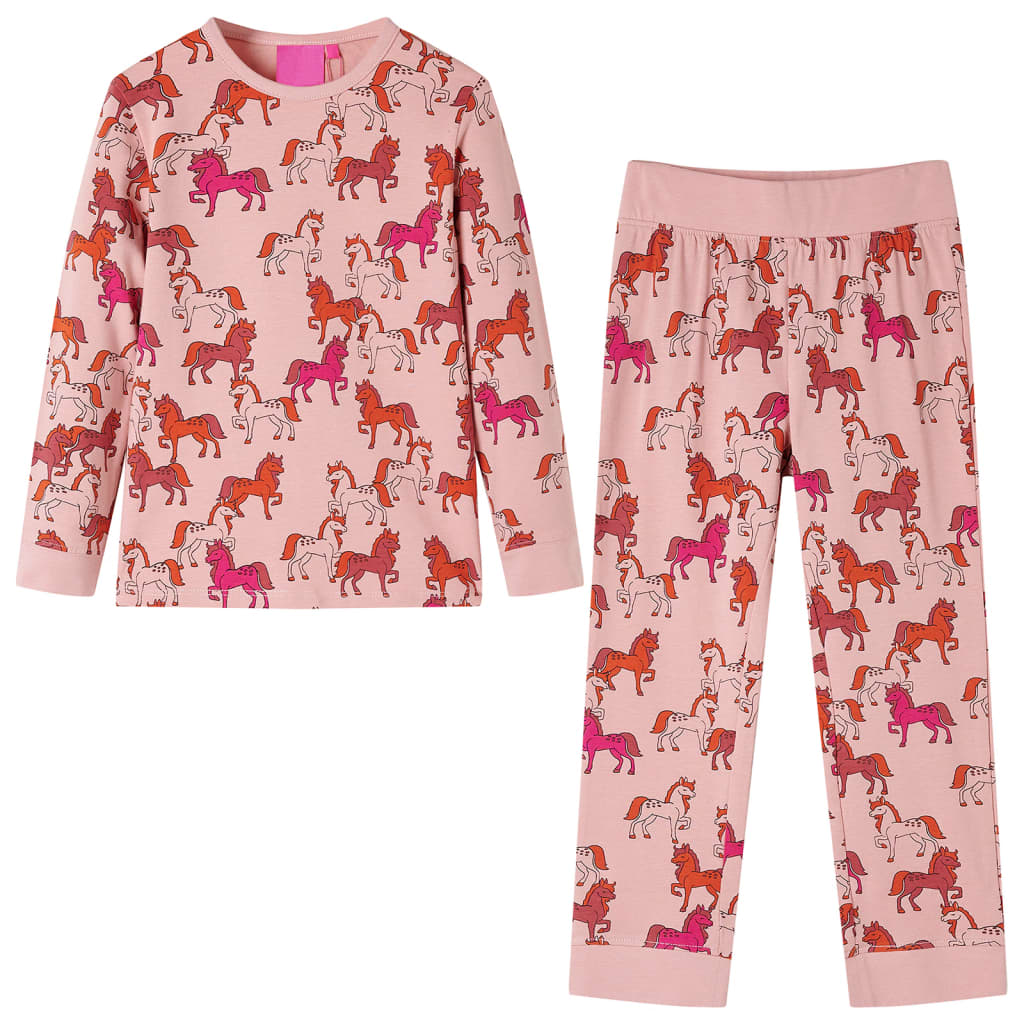 Pijamale pentru copii cu mâneci lungi imprimeu cai roz deschis 104