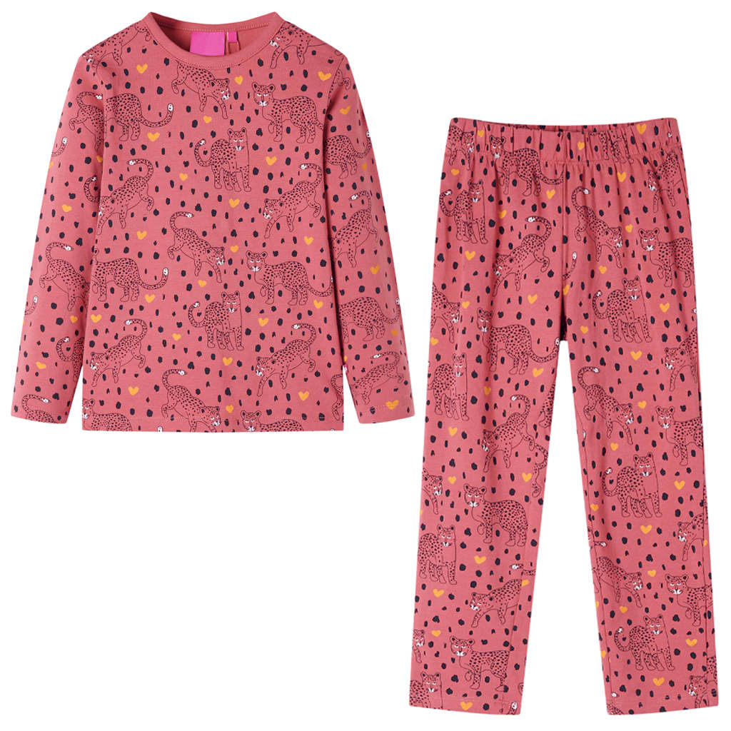 Pijamale pentru copii cu mâneci lungi imprimeu leopard roz fanat 104