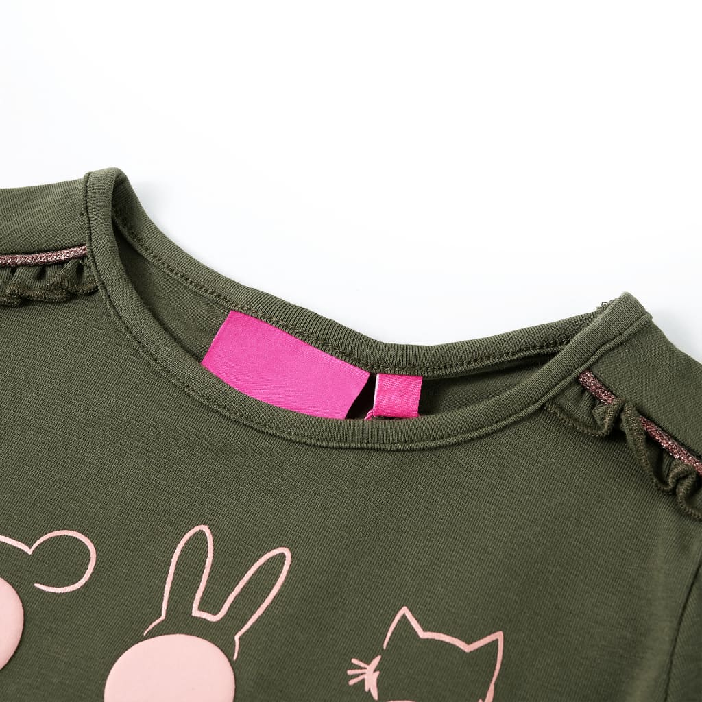 Koszulka dziecięca z długimi rękawami, w zwierzątka, khaki, 116