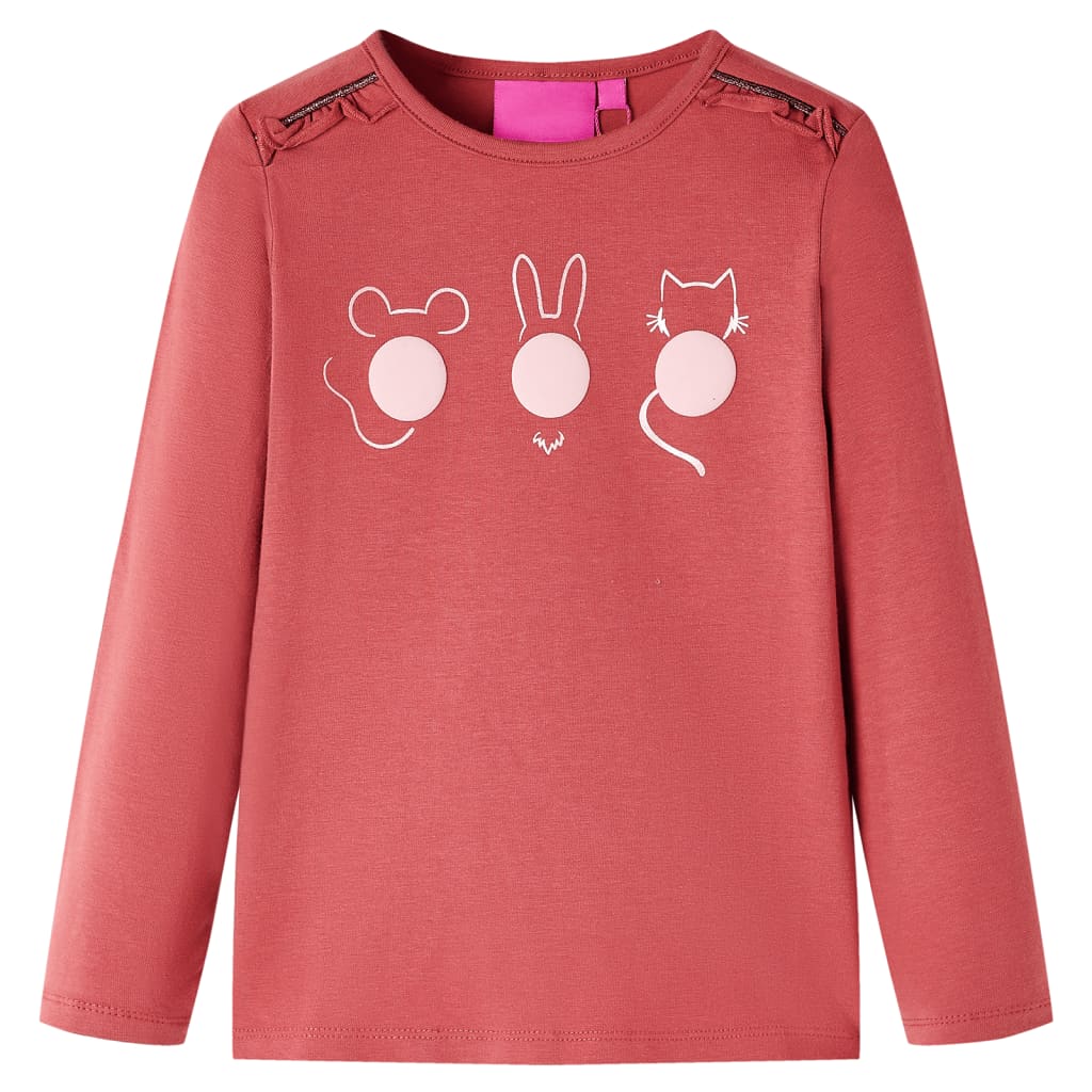 Tricou pentru copii cu mâneci lungi, imprimeu animale, roz ars, 104