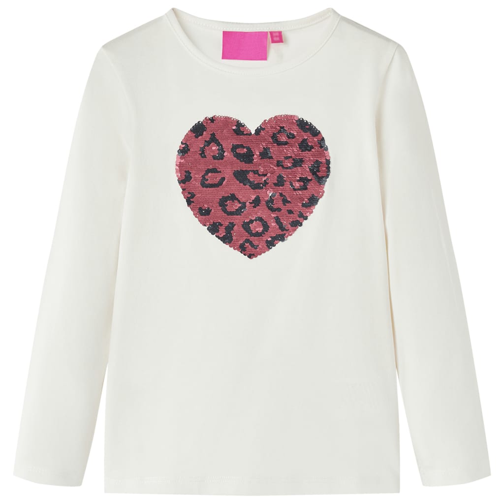 Tricou pentru copii cu mâneci lungi, cu paiete, design inimă, ecru 104