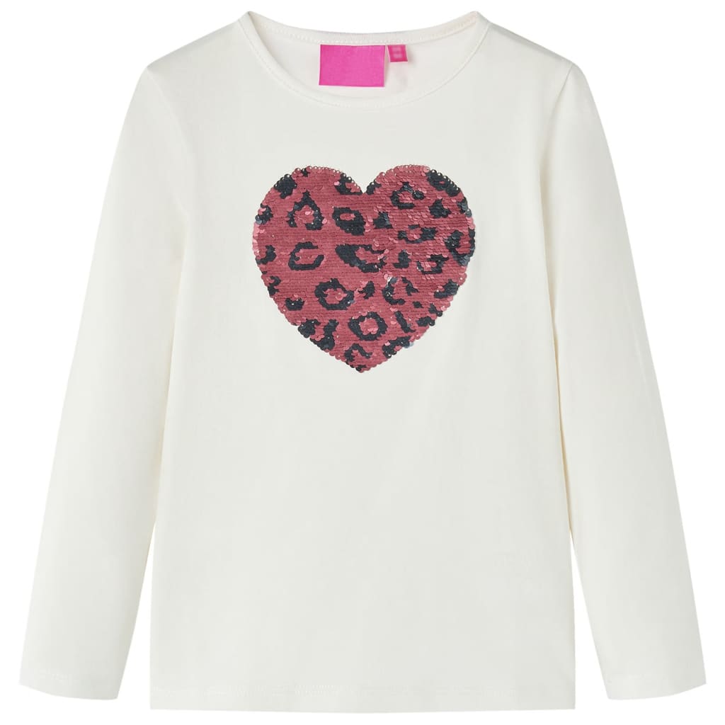Tricou pentru copii cu mâneci lungi, cu paiete, design inimă, ecru 116