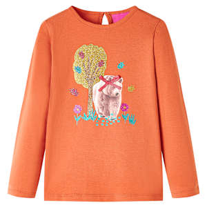 Otroška majica z dolgimi rokavi žgano oranžna 140