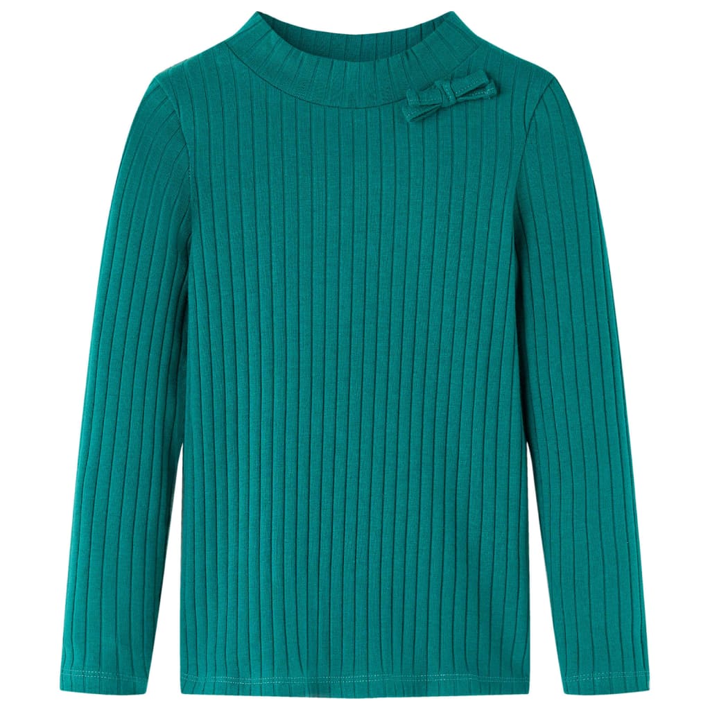 Tricou de copii cu mâneci lungi, tricot cu nervuri, verde închis, 104