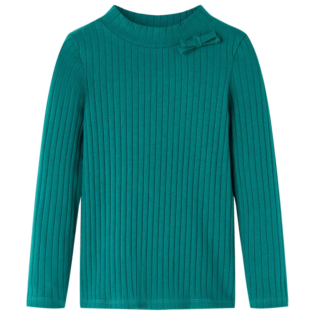 Tricou de copii cu mâneci lungi, tricot cu nervuri, verde închis, 116