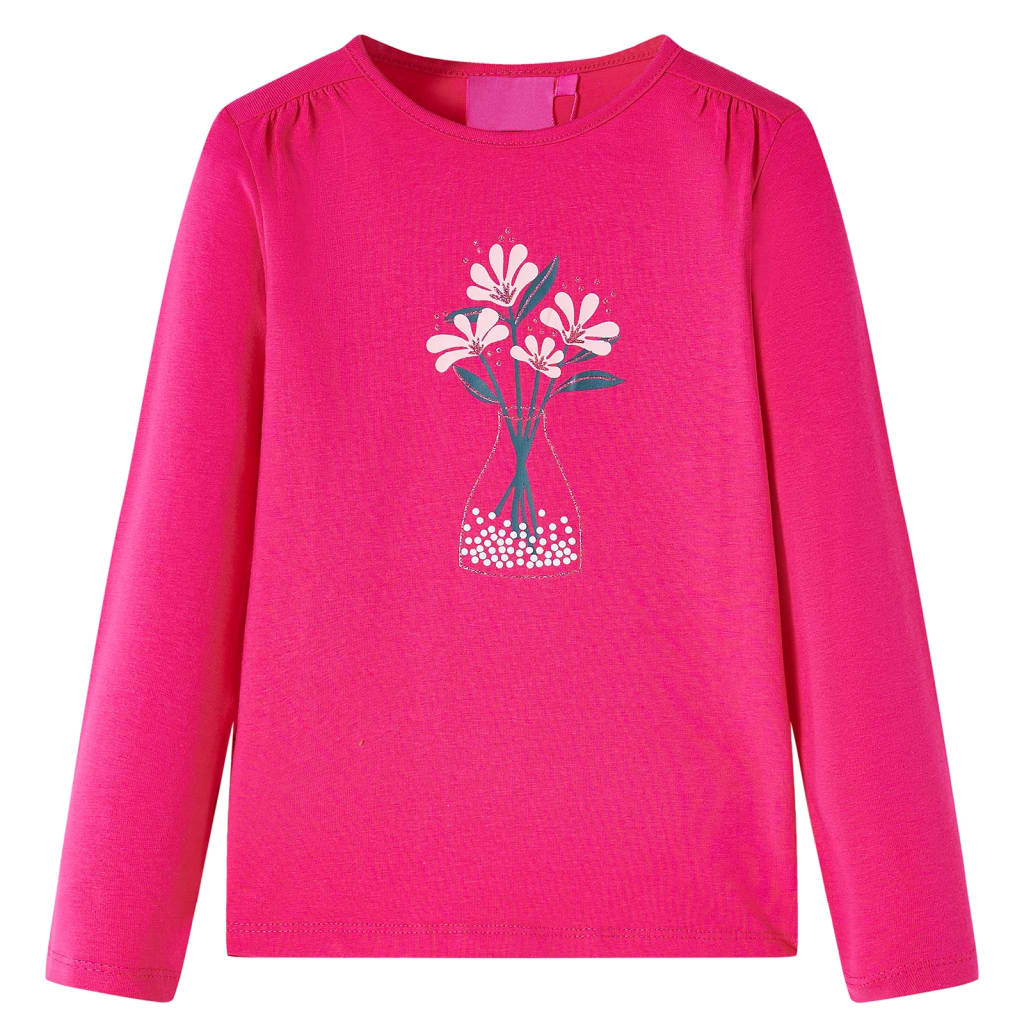 Tricou pentru copii cu mâneci lungi imprimeu flori, roz aprins, 92