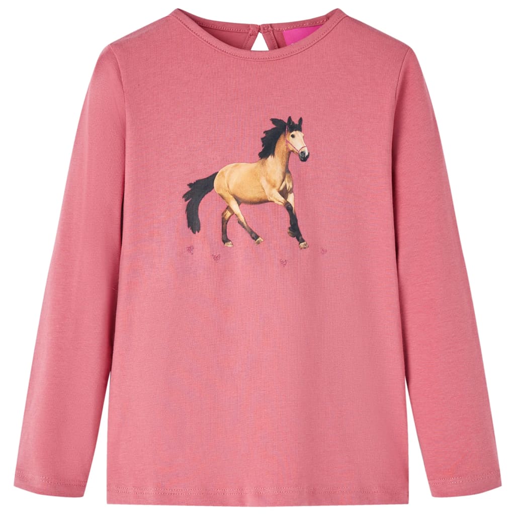 Tricou pentru copii cu mâneci lungi, imprimeu cai, roz antichizat, 92