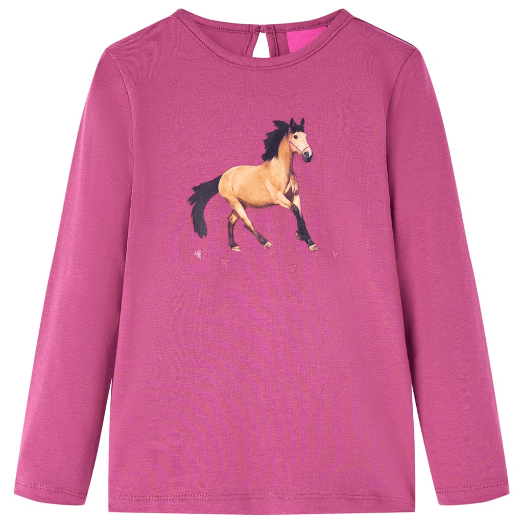 Tricou pentru copii cu mâneci lungi, imprimeu cal, zmeuriu, 116