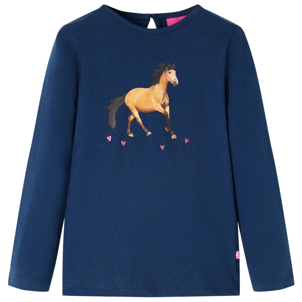 Tricou pentru copii cu mâneci lungi, imprimeu cal, bleumarin, 92