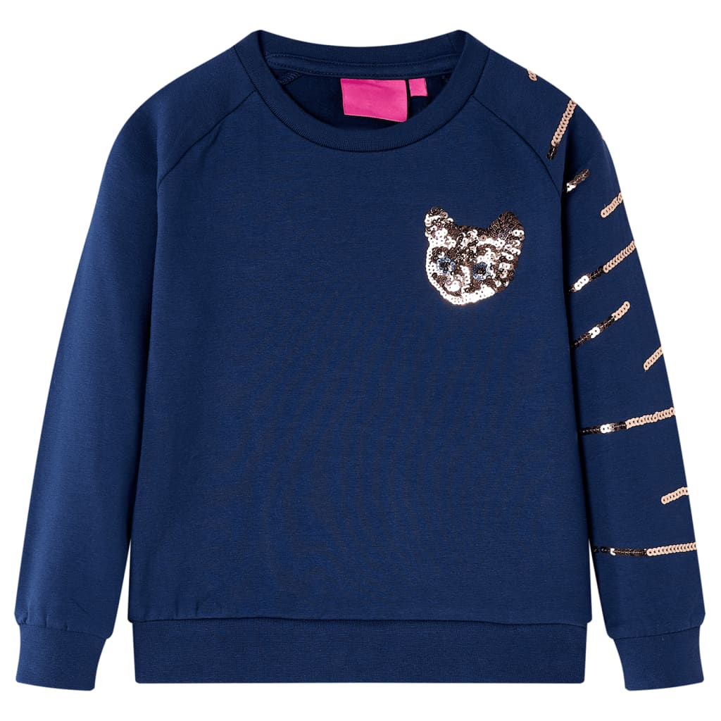 Bluzon pentru copii cu pisică din paiete, bleumarin, 116