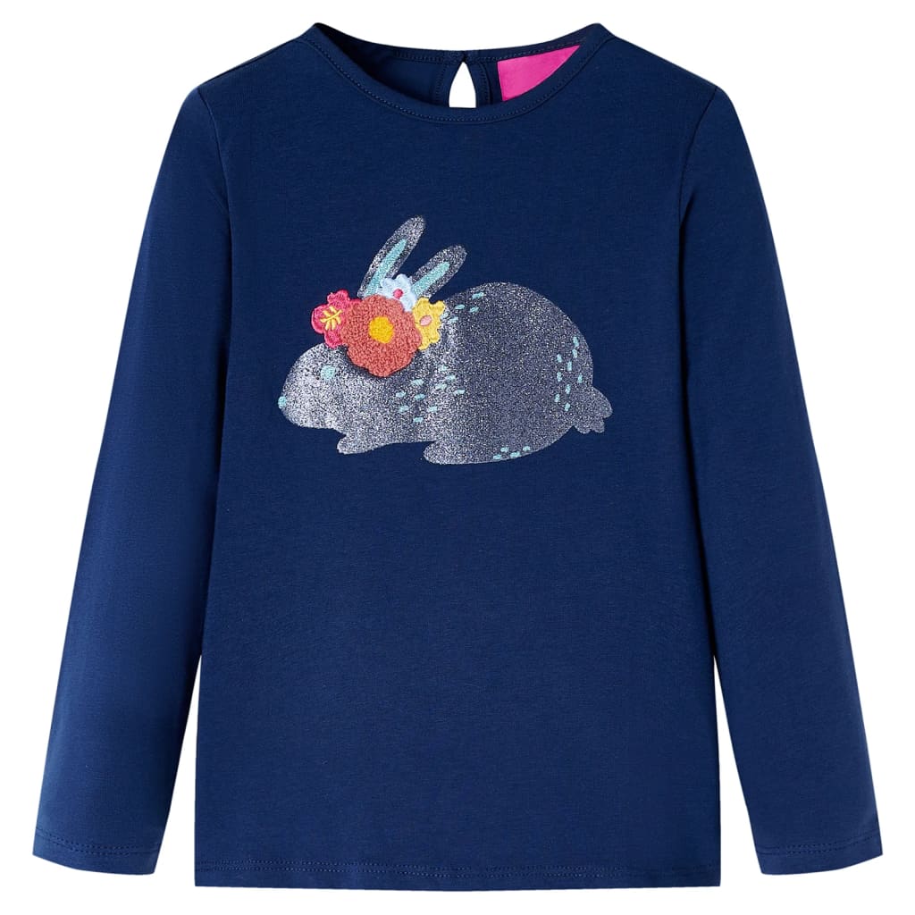 Tricou pentru copii cu mâneci lungi, iepure strălucitor, bleumarin, 92