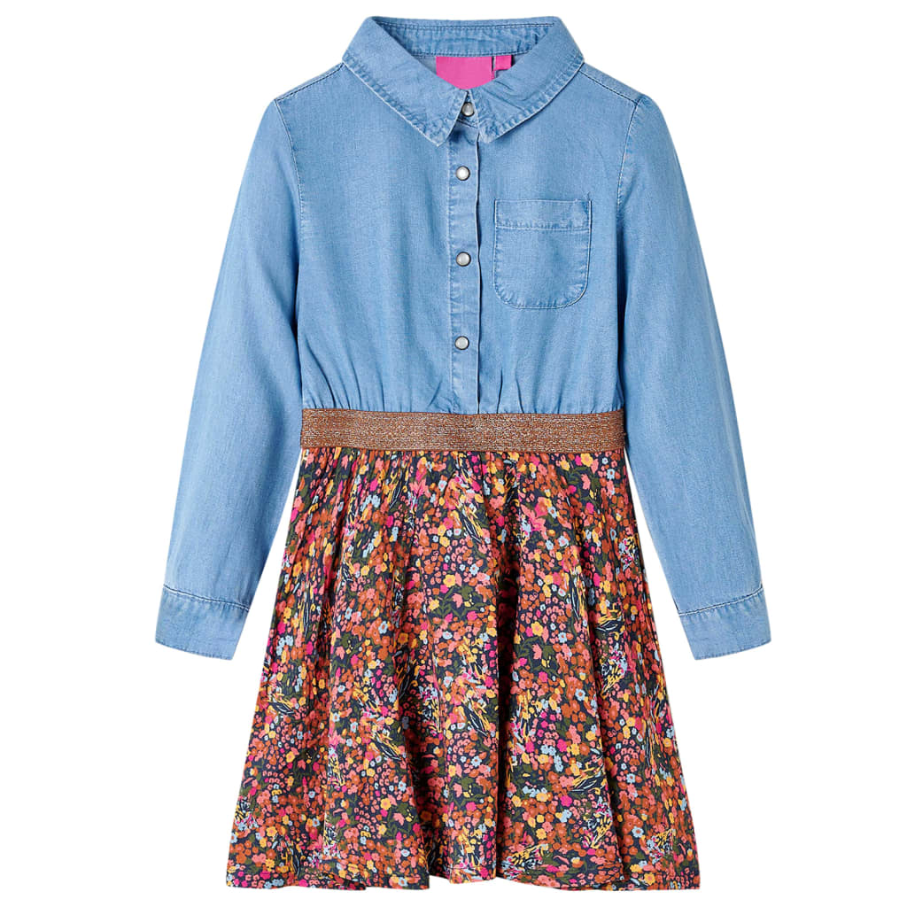 vidaXL Kinderkleid mit Langen Ärmeln Marineblau und Jeansblau 92