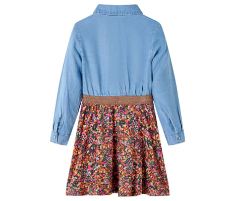 Vestido de manga comprida para crian&ccedil;a azul-marinho e azul-ganga 92