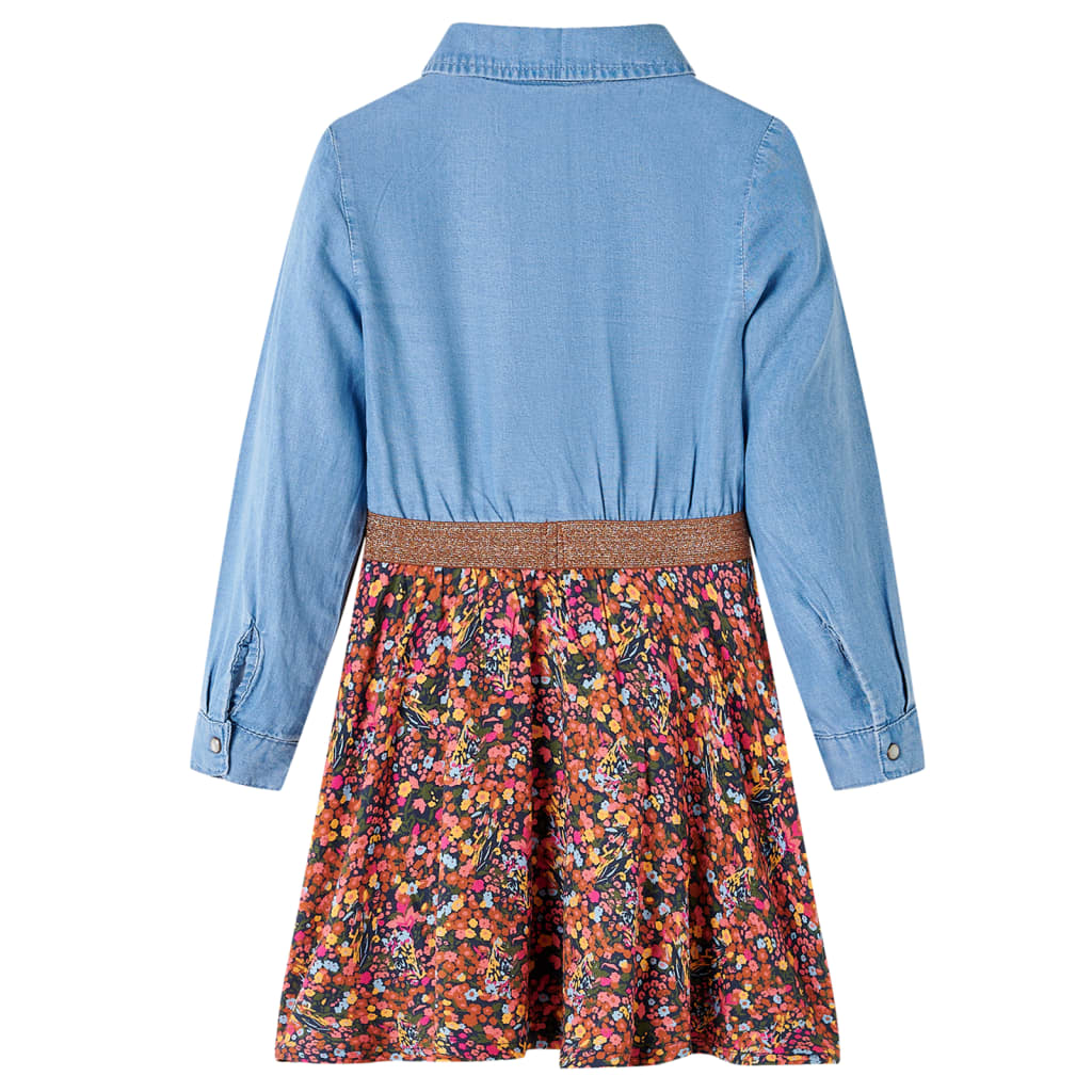 vidaXL Kinderjurk met lange mouwen 116 marineblauw en denimblauw afbeelding