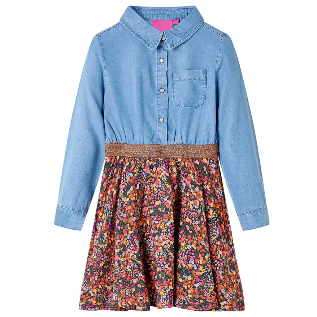 vidaXL Kinderkleid mit Langen Ärmeln Marineblau und Jeansblau 128