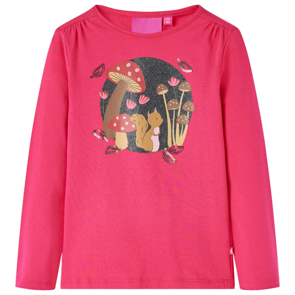 Koszulka dziecięca z długimi rękawami, z wiewiórką, jaskrawy róż, 116