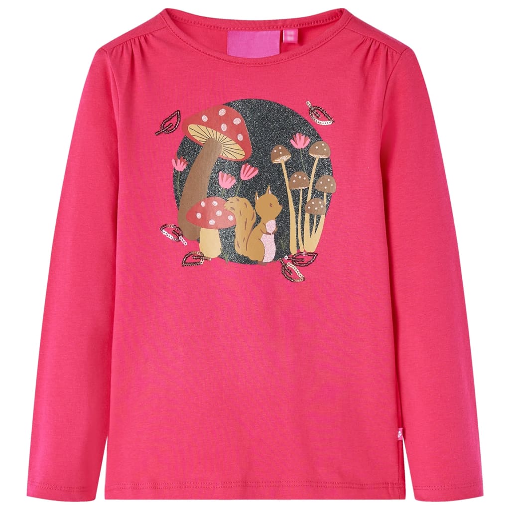 Tricou pentru copii cu mâneci lungi imprimeu veveriță roz aprins 128