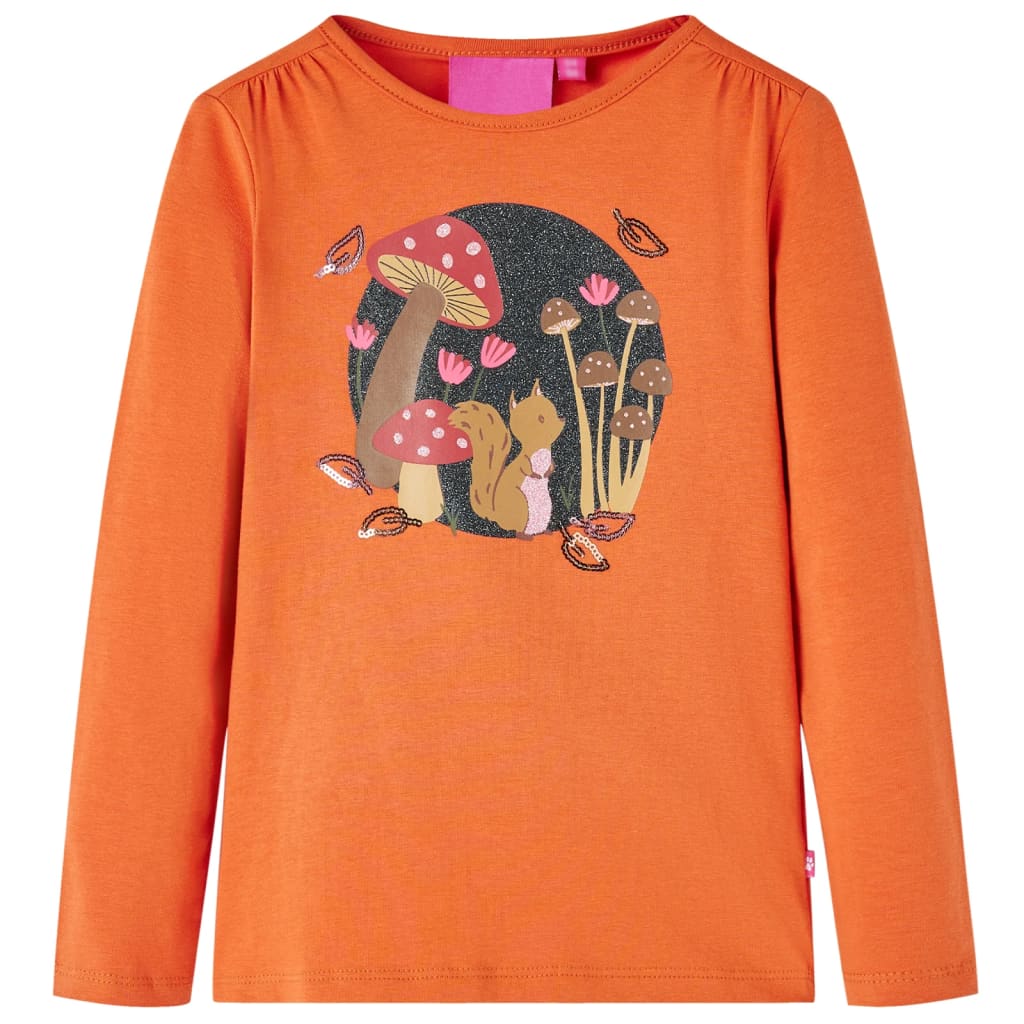 Tricou de copii cu mâneci lungi imprimeu veveriță portocaliu ars 104