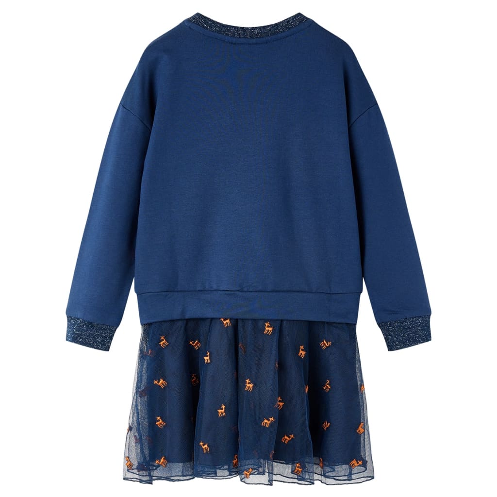 vidaXL Kinderjurk met lange mouwen 116 marineblauw afbeelding