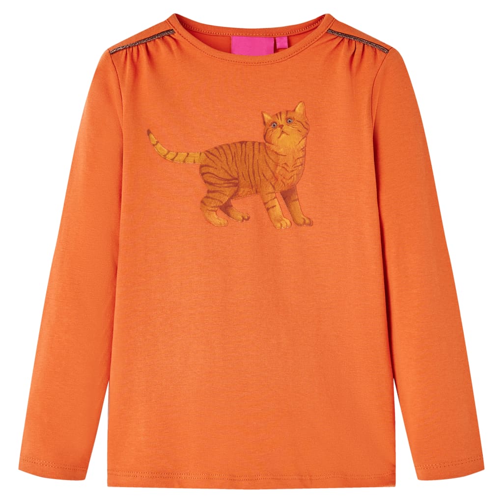 Tricou de copii cu mâneci lungi, imprimeu pisică, portocaliu ars, 92