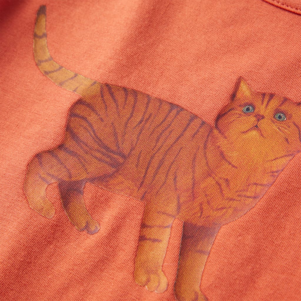 Koszulka dziecięca z długimi rękawami, z kotem, palony pomarańcz, 92