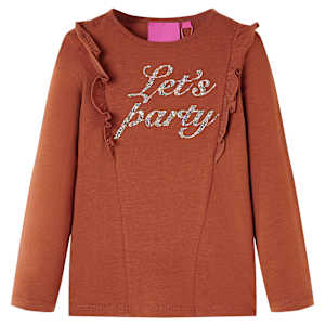 Otroška majica z dolgimi rokavi konjak 128