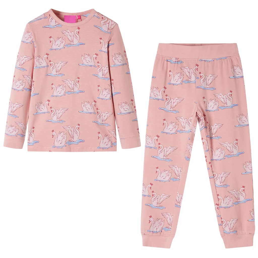 Pijamale pentru copii cu mâneci lungi imprimeu lebădă roz deschis 104