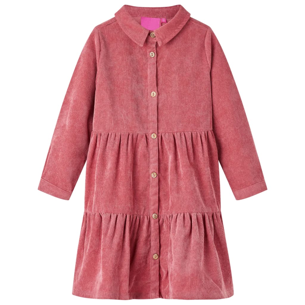 vidaXL Kinderkleid mit Langen Ärmeln Cord Altrosa 116