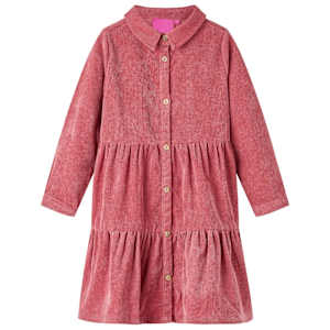 Otroška obleka z dolgimi rokavi žamet starinsko roza 116