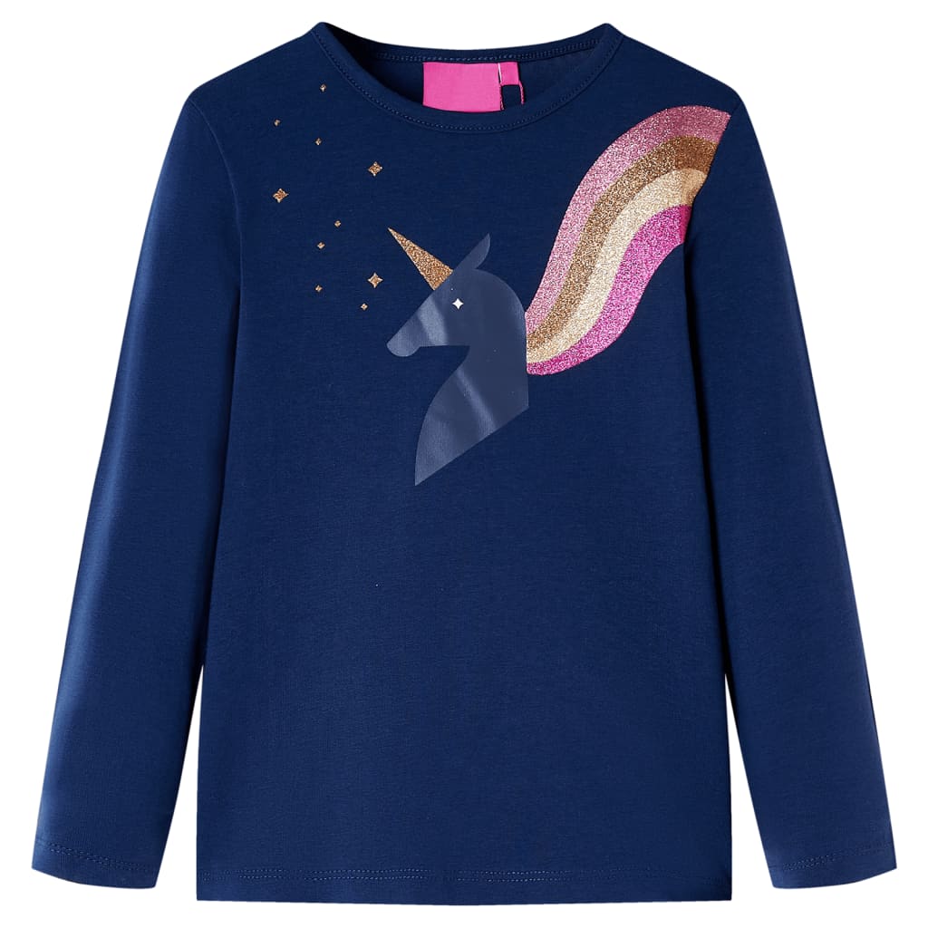 Tricou pentru copii cu mâneci lungi, design unicorn, bleumarin, 92