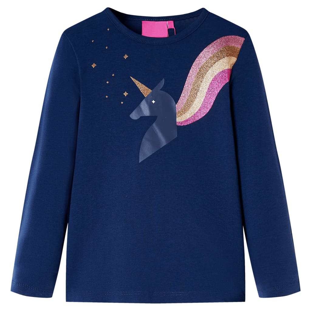 Tricou pentru copii cu mâneci lungi, design unicorn, bleumarin, 104