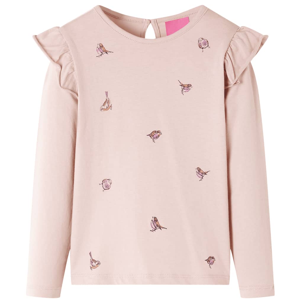 Tricou cu mâneci lungi, pentru copii, imprimeu vrăbii, roz, 104