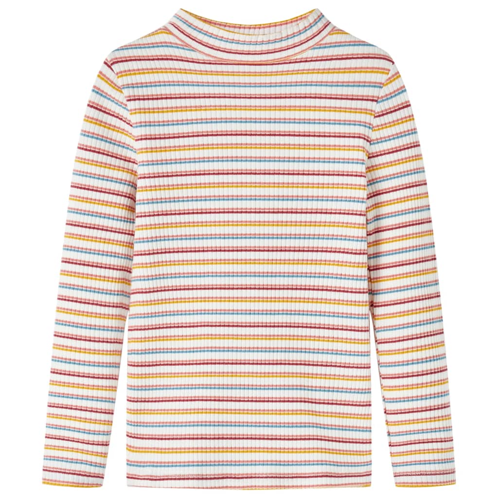 Tricou de copii cu mâneci lungi, guler tunică și dungi, ecru, 116