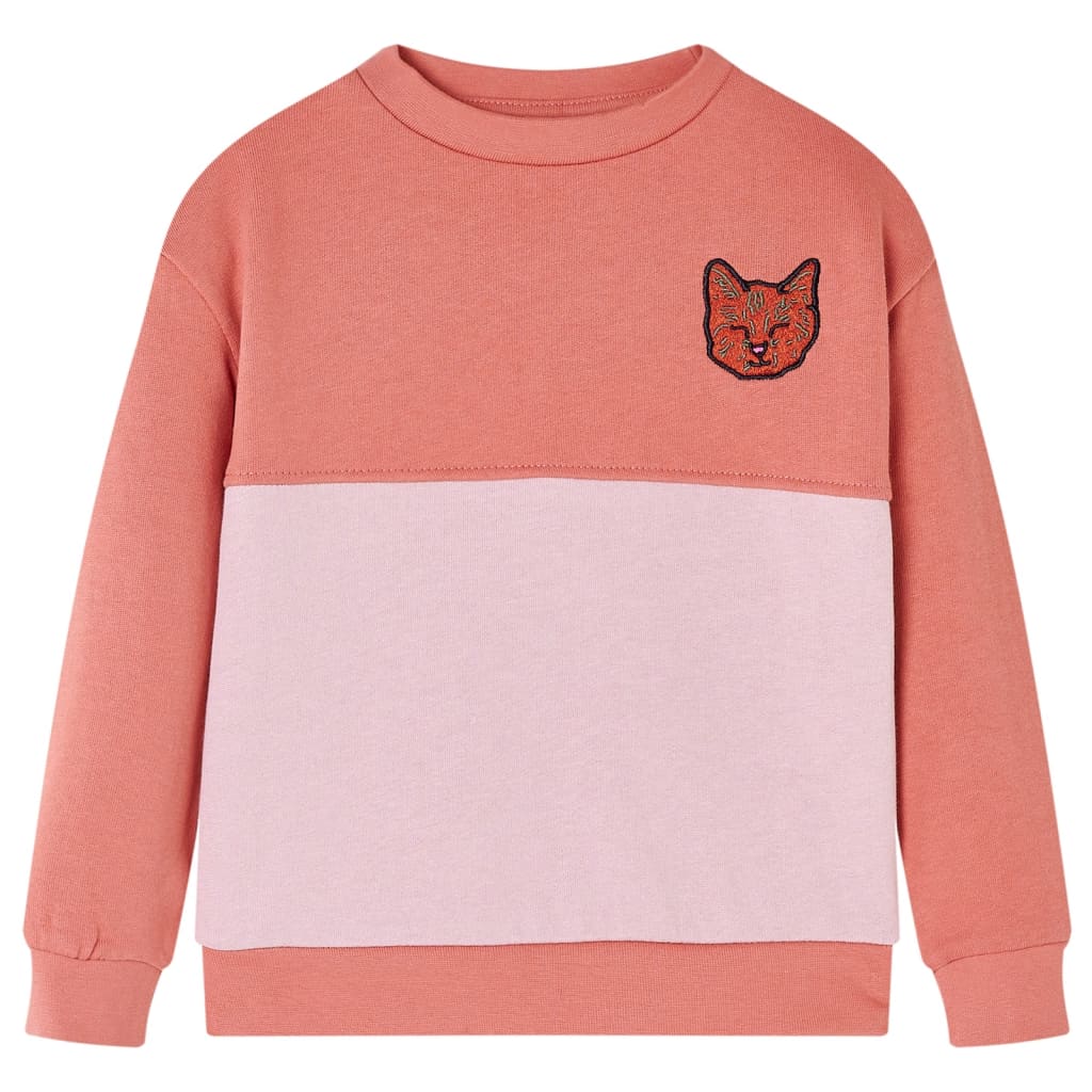 Sweat-shirt enfants bloc de couleurs imprimé chat rose 104
