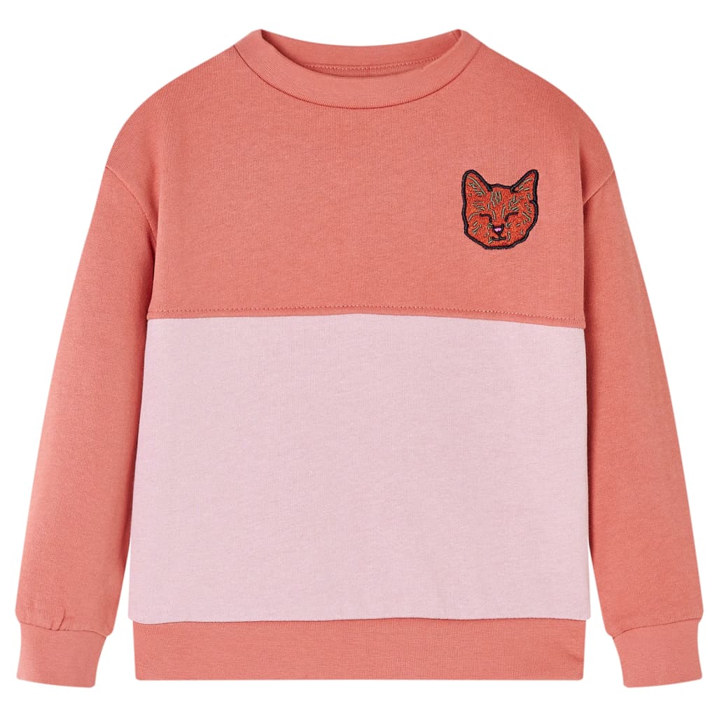 Sweat-shirt enfants bloc de couleurs imprimé chat rose 128