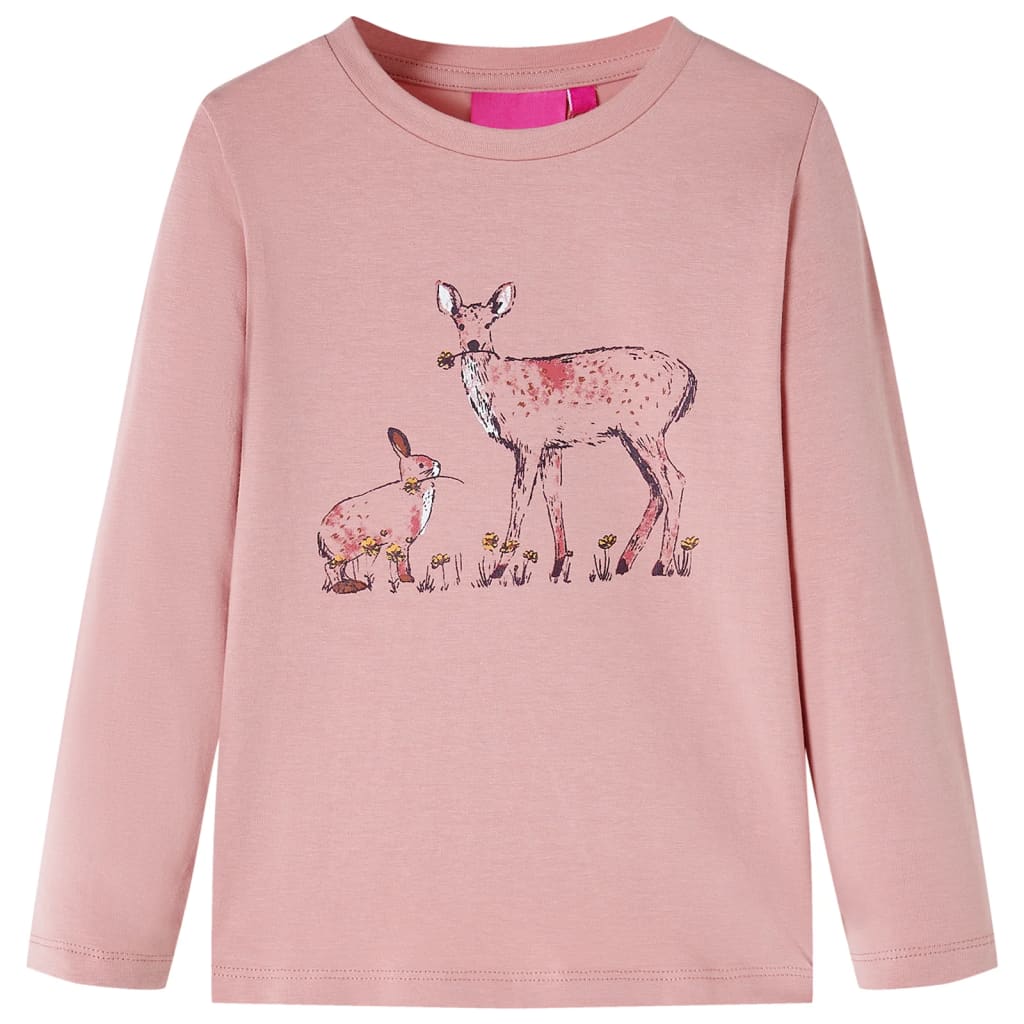 Tricou de copii cu mâneci lungi imprimeu căprioară și iepure, roz, 128