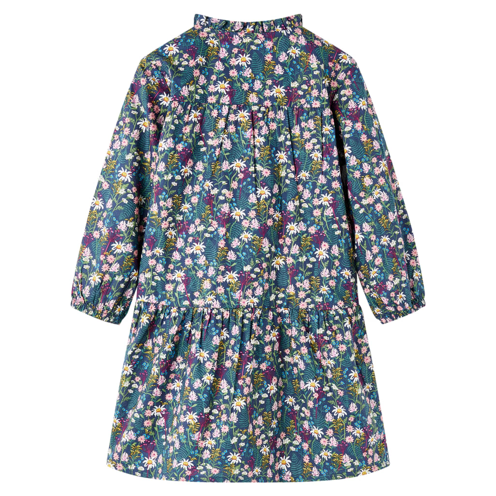 vidaXL Kinderjurk met lange mouwen 92 donkerblauw afbeelding