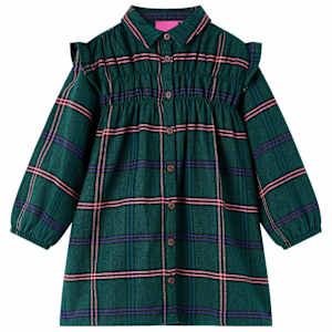 Otroška obleka z dolgimi rokavi in naborki temno zelena 92