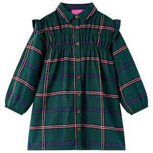 Otroška obleka z dolgimi rokavi in naborki temno zelena 104