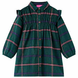 Otroška obleka z dolgimi rokavi in naborki temno zelena 128