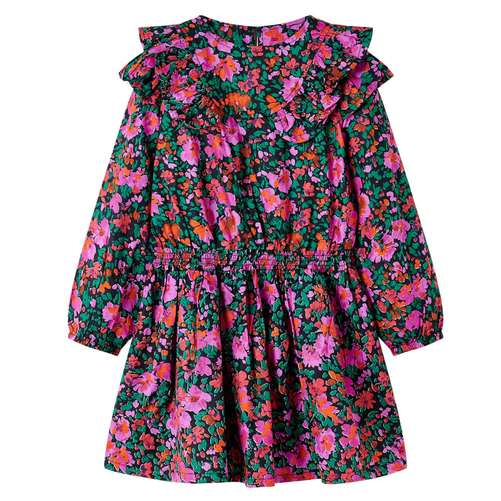 Robe pour enfants à manches longues imprimé floral rose vif 140