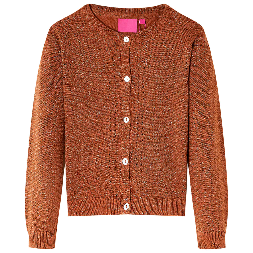 vidaXL Dětský pletený cardigan koňakový 128