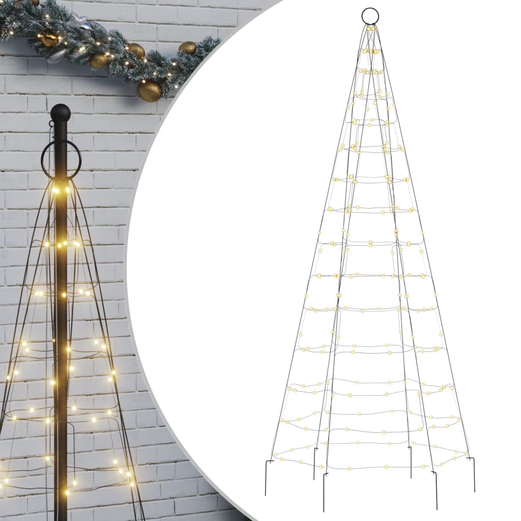 Lumină brad de Crăciun pe catarg, 200 LED-uri, alb cald, 180 cm